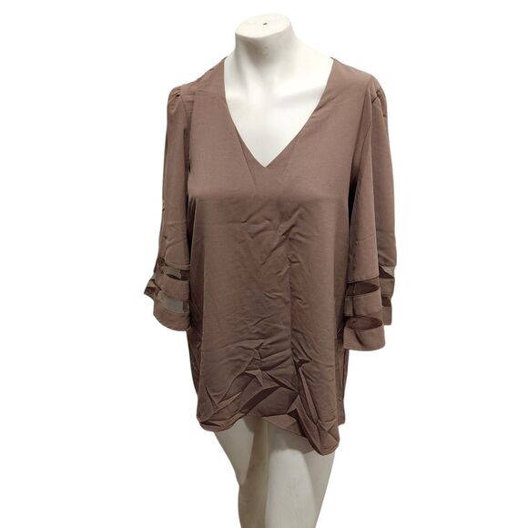 V Neck Artsy Mesh Flowy Brown Top Whimsygoth Art to Wear Eclectic Mystical SZ XL - Picture 1 of 3